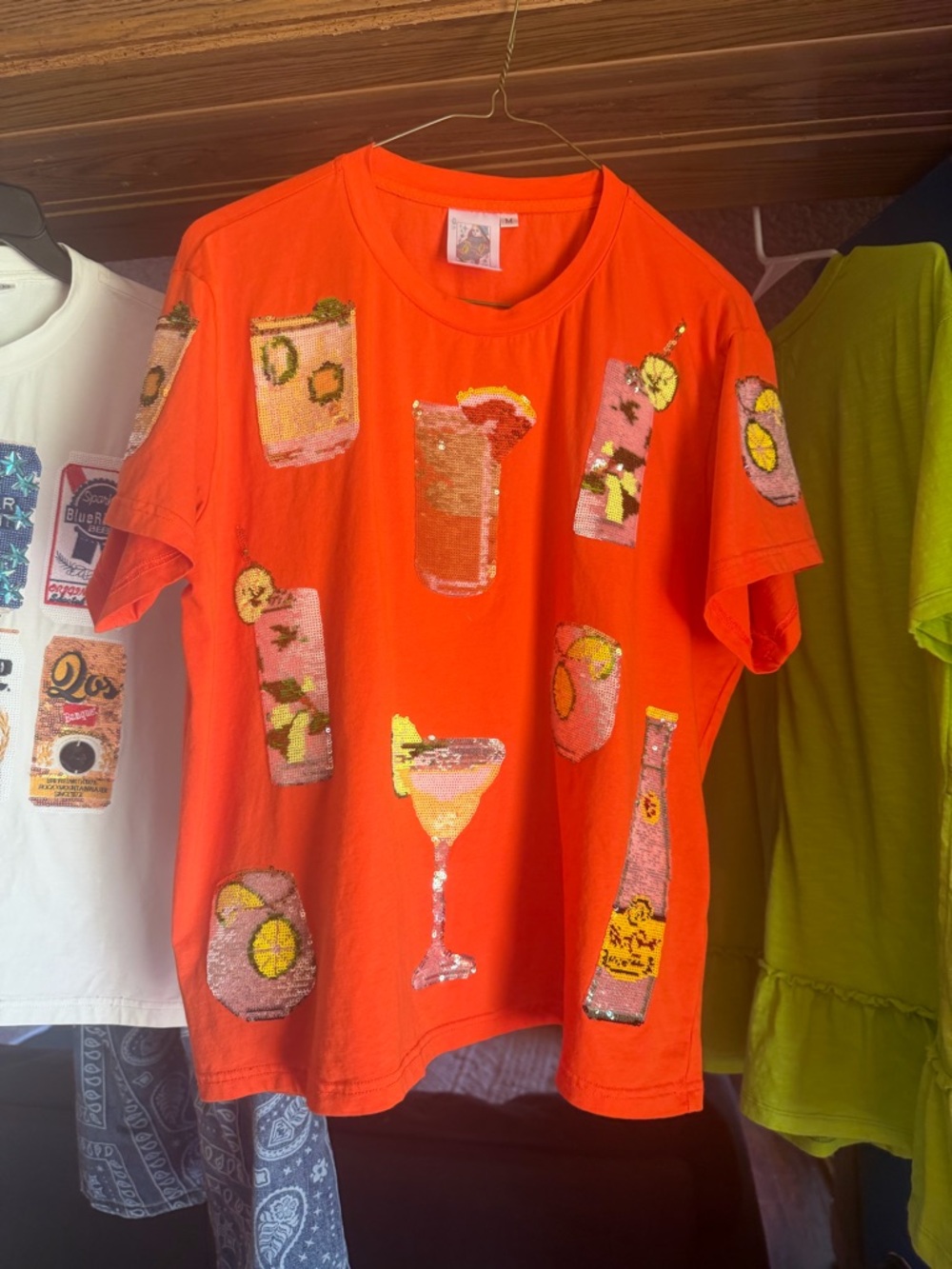 QUEEN OF SPARKLES Orange Sequin Cocktail Graphic Tee